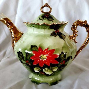 Vintage Lefton Lmt Edt Holly Tea Pot - Rare